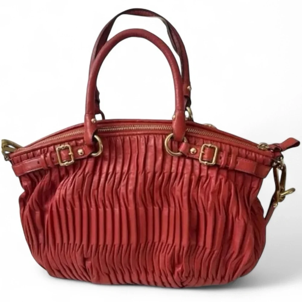 Coach Madison Red Leather Pleated Gathered Shoulder Bag F28541 EUC - Picture 2 of 16